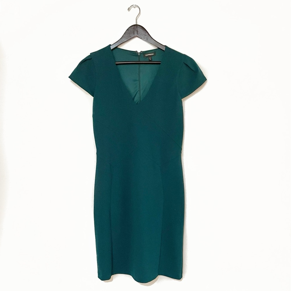 Express-TULIP SLEEVE SHEATH DRESS IN DEEP TEAL